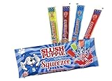 Slush Puppie The Original Squeezee Freeze Pops Ice Lolly Poles - 10 x 60mls - Red Cherry, Lemon &Lime, Strawberry and Blue Raspberry - Suitable For Vegetarian, Vegan and Gluten Free