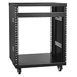 VEVOR 12U AV Rack Stand, 300 lbs Capacity, Network Stereo Recording Studio Rack with Lockable Caster Wheels Round & Square Holes, Special Vents for 19" Audio Video Musical & IT Equipment Mounting