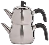 Karaca Belinay Stainless Steel Tea Pot Set - Set of 1 Litre Teapot with Lid and Tea Sieve and Drinker Kettle 1.6 litres - 18/10 Stainless Steel - Medium, Silver Black