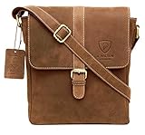 J. Wilson London 100% Genuine Real Vintage Hunter Leather Handmade Mens Womens Leather Everyday Crossover Shoulder Work Tablet Messenger Bag (Distressed Oil Tan)