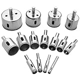 flintronic Diamond Drill Bit Set, 15PCS(8mm-50mm) Carbon Steel Hole Saw Cutter Tools Set for Glass/Tile/Ceramic/Marble/Porcelain Cutting