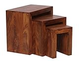 Side Table Solid Sheesham Wood 3-Piece 45 x 50 x 30 cm Nest of Tables