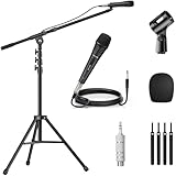 TONOR K1+ Microphone with Heavy-Duty Stand, Wired XLR Dynamic Mic for Singing, Cardioid Pickup, All-Metal Build, Compatibility for Dj Mixer, PA, Karaoke Machine