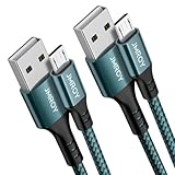 Extra Long 3M Micro USB Charger Cable 2-Pack, Nylon Braided Durable Android Charging Cord for Galaxy S7/S6/S5, J7 Edge, Note 5, Kindle Fire, PS4 Controller & More - Midnight Green