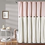 Lush Decor Linen Button Shower Curtain, Cotton Blend, Blush & White, 72" W x 72" L (Pack of 1)