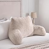 OHS Teddy Fleece Cuddle Cushion, Supportive Reading Pillow Soft Cosy Cuddle Cushions for Bed Teddy Pillow with Arms Bed Seat for Relaxing Working from Home - Natural