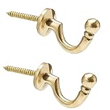 Merriway® BH01610 (2 Pcs) Ball End Curtain Drapery Hold Back Tie Back Hooks, 25mm (1 inch) Solid Brass - Pack of 2 Pieces