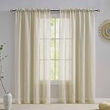 Home Brilliant Premium Linen Semi Sheer Curtains Drapery for Privacy, Linen Voile Curtains for Bedroom Living Room, Rod Pocket, 72 inch Drop, 2 Pack
