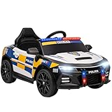 AIYAPLAY Kids Electric Car, 12V Battery Powered Police Ride on Car with Remote Control, Music, Horn, Siren, Flashing Lights, Children Electric Vehicle for 3-5 Years