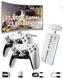 XYELLOWICON Retro Game Console 4K HDMI – 31,000+ Classic Video Games Built-in, Includes 2 Wireless Controllers, Plug & Play TV Stick with 23 Emulators & 128GB Storage