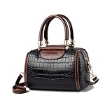 NICOLE & DORIS Women Handbags Crossbody Bag Fashion Satchel Bags PU Leather Top Handle Bags Crocodile Shoulder Bags Messenger Bags Ladies Purses Handbag for Work Party Daily Black