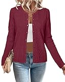 Arach&Cloz Cardigans for Women UK Lightweight Crew Neck Casual Ladies Sweaters Red M