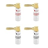Nakamichi Excel Series 24k Gold Plated Banana Plug 12 AWG - 18 AWG Gauge Size 4mm Speakers Amplifier Hi-Fi AV Stereo Home Theatre Audio Wire Cable Screw Connector 4 Pcs (2-Pairs), Right Angle Plug