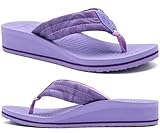 COFACE Women's Flip Flops with Arch Support Ladies Fashion Slip On Wedge Flip-Flops Comfortable Yoga Mat Sole Summer Beach Lightweight Thong Sandals,Purple Size 5