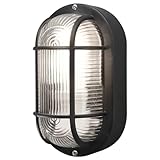 Konstsmide 7650-750 Elmas Bulk Head Outdoor Wall Light Mains Powered / W: 12cm D: 10.5cm H: 20cm / 1 x 40 W E27 Max Wall Lamp / Clear Ribbed Glass / Plastic / IP44 / Outside Light Black