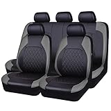 DmqQy Car seat cover leather for Volkswagen VW Tiguan 2009-2018 2019 2020 2021 2022 2023Seat cushion front and rear seat protective covers,Grey