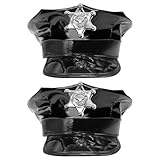2 Pcs Adult Police Hat Men Police Costume Hat Police Caps Women British Policeman Helmet Outfit for Halloween Cops Cosplay Black Badge Police Officer Cap for Men Women Carnival Party Accessory