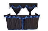 TRUCK CURTAINS FULL SET BLACK WITH BLUE TASSELS