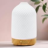 Essential Oil Diffuser Electric Aromatherapy Oil Diffuser 100ml Ceramic Aroma Scent Diffusers Humidifier with Auto Shut Off Ultrasonic Quiet/4 Timing Set/7 LED Lights for Home Office Sleep
