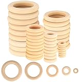 90 Pcs Natural Wooden Rings - Unfinished Teething Rings for DIY Jewelry Making, Pendant Connectors - 15mm, 25mm, 35mm, 45mm, 55mm