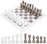 Radicaln Marble Chess Set 12 Inches White and Grey Oceanic Handmade Board Game Chess Sets for Adults - 2 Player Games for Adults - 1 Chess Board & 32 Chess Pieces - Chess Game