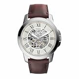 Fossil Watch for Men Grant, Mechanical Automatic Movement, 45 mm Silver Stainless Steel Case with a Leather Strap, ME3099