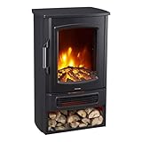 Neo 1000W / 2000W Freestanding Electric Fire Stove Heater Burner Realistic Flame and Log Store (Black)