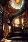 The Ascent - Curved Staircase in Library - 6x9 Paperback notebook/ journal w/ 160 lined pages - matte finish