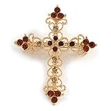 Victorian Style Diamante, Filigree 'Cross' Brooch In Gold Plating - 57mm Length
