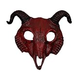TINAYAUE Unisex Goat Skull Mask Scary Halloween Masks PU Devil Mask for Women Men Lifelike Sheep Horns Carnival Animal Theme Party Cosplay Props Performance Costume Accessories