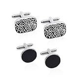 Desenda 4pcs Cufflinks for Men Classic Tone Cufflinks for Wedding, Birthday, Banquet, Business Meeting (Round and Square)
