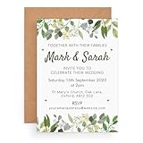 Beecreative Personalised Wedding Invitation Packs 10 30 50 100 - Rustic Eucalyptus Botanical Wedding Invitation And Envelope - A6 Invite