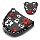 Black Putter Head Covers,Mallet Putter Headcover, With Circle Embroidery Premium Magnetic Closure Half Round For Golf Headcover Magnetic Applies for Odyssey Putter Covers