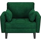 Yaheetech Tub Chair Tufted Oversized Armchair with 2 Pillows Fabric Accent Sofa with Side Storage Pockets for Living Room, Bedroom, Reading Nook Velvet Fabric Green