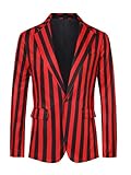 Lars Amadeus Stripes Blazers for Men's Slim Fit Single Breasted Business Color Block Sports Coat Red Black XXL