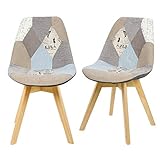 eSituro Linen Dining Chairs Set of 2 pcs Patchwork Kitchen Counter Corner Bedroom Dressing Chairs with Backrest and Solid Wood Legs for Office Lounge SDC0012