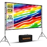 TOWOND Projector Screen and Stand, 120 inch Portable Projection Screen Indoor Outdoor Projector Screen 16:9 4K HD Wrinkle-Free Lightweight Movie Screen with Carry Bag for Backyard Movie Night