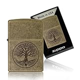 Zippo Windproof Lighter - Tree of Life - Black, Gold - Antique Brass - Lustre - Refillable - Reusable - Gift Box - Metal - Made in USA