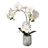 Fake Orchids Flowers in Pot Bendable Faux Orchids Artificial Flowers Washable Silk Orchid Phalaenopsis Decor for Home Wedding Table Centerpiece Bathroom Office (1 pot white)