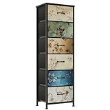 CAIYUN Chest of Drawers Bedroom with 6 Drawers, Tall Fabric Dressers with Flower Printing, Dresser for Entryway Hallway Living Room, Closet Storage Drawer, Bedside Table