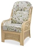 Desser Vale Rattan Conservatory Chair – Fully Assembled Armchair in Natural Wash Frames – Indoor Wicker Cane Settee with UK Made Cushions in Floral Lily Fabric - H100cm x W65cm x D87cm