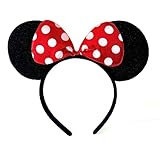 DangerousFX Black With Red Bow & White Polka Dot Minnie Mouse Disney Fancy Dress Ears Head Band