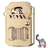 Mecha Metal Rocker Lighter, Mecha Metal Lighter, Retro Transparent Oil Tank Metal Rocker Kerosene Lighter, Retro Metal Rocker Kerosene Windproof Lighter (Gold)