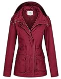 WenVen Women's Lapel Jacket Hooded Cotton Coat Outdoor Lightweight Windbreaker Jacket Ladies Slim Fit Jacket Red L