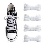 AHRLIC 2 Pairs Flat Shoe Laces for Converse High Tops, 8mm Wide Shoelaces for Sneakers, Elastic Replacement Laces for Shoes, Sneakers Laces for Men and Women, White