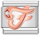 M&S A-Z Rose Gold Letter Initial Name Alphabet 9mm Italian Link Charm Compatible With Nomination Bracelet (F)