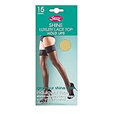 Silky Ladies Shine Lace Top Hold Ups 15 Denier ED014 Black Large