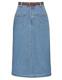 Belle Poque Denim Skirt for Women Vintage Stretchy Front Pocket A-Line Jean Skirt Light Blue S