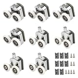 Shower Door Twin Rollers Runners - Set of 8 23mm Replacement Shower-Door Wheels with Anti-Collision Block and Screws Chrome, Shower Roller Wheels for Curved Bathroom Shower-Room Doors