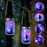 Adiwo 2 Pack Fairy Solar Lanterns, Solar Fairy Lights Glass Mason Jar LED Hanging Lamp, IP44 Waterproof Hanging Frosted Glass Mason Jar Lights, for Patio, Garden, Terrace, Lawn(Multicolor)